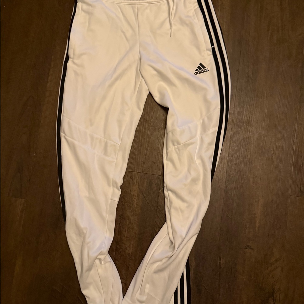 Adidas White and Black Sweatpants with Tapered Fit